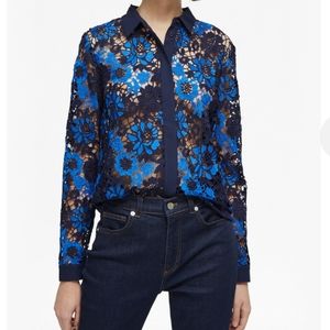 French Connection Floral Musea Lace Button Down Long Sleeve Shirt 8